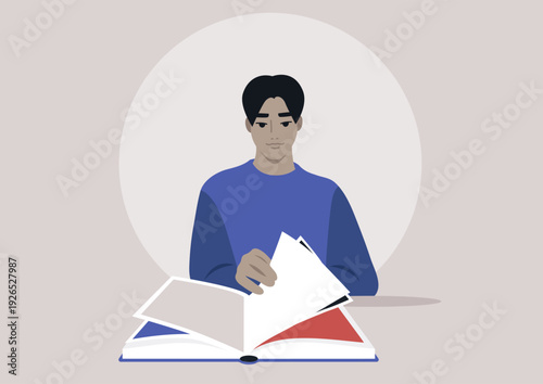 A person flips through the pages of a book, lost in the world of stories, The serene atmosphere invites exploration and imagination, creating a perfect reading sanctuary.