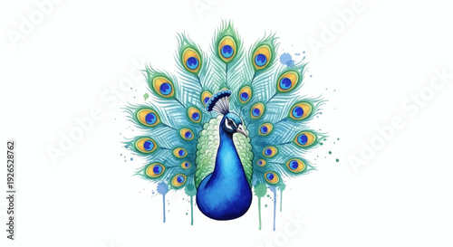 Majestic peacock displaying vibrant plumage in a graceful dance, showcasing beauty and elegance in a serene environment from a front viewpoint