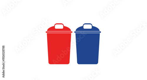 Two recycling bins one red and one blue are depicted on a white background