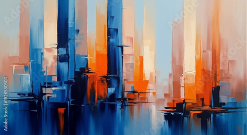 Modern Cityscape with Skyscrapers and Waterfront, Featuring Urban Landscape, Architecture, and Reflections