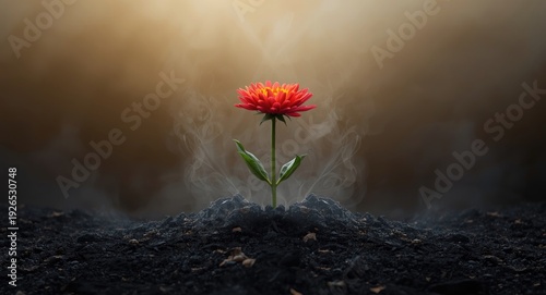 Rising flower from ashes illustrating hope and fearless beauty
