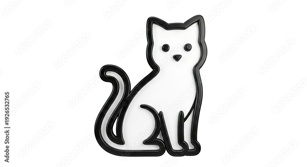 Fototapeta premium Stylized White Cat Silhouette with Black Outline