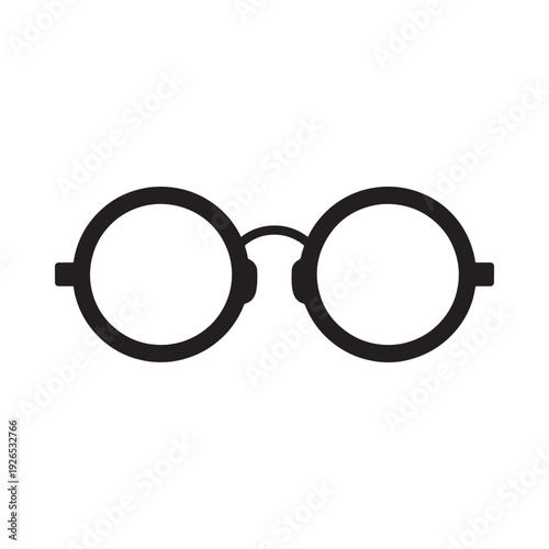 A simple black and white illustration depicting a pair of round eyeglasses