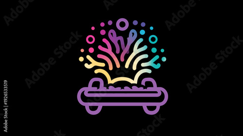 A vibrant, colorful illustration of an explosion erupting from a purple couch