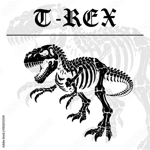 Tyrannosaurus Rex Skeleton Illustration in Gothic Style