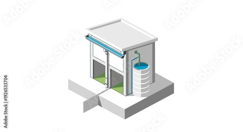 Isometric illustration of a modern gas station with a fuel dispenser.