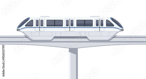 Modern monorail train traveling on elevated track.