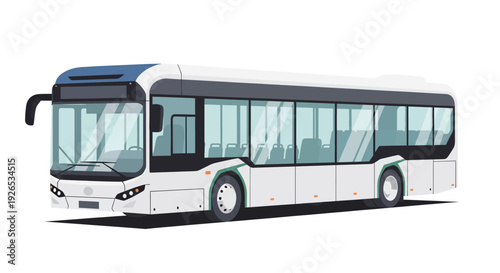 White city bus with black trim on a white background.