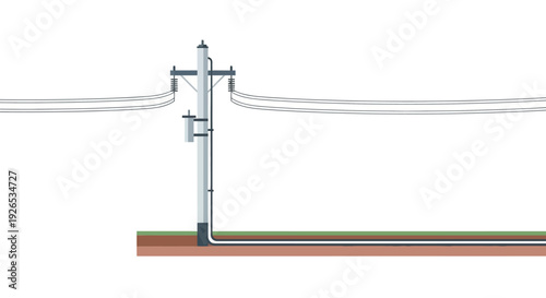 Utility pole with electrical wires against a white background.