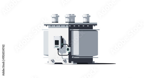 Industrial electrical transformer equipment with control panel and pipes.