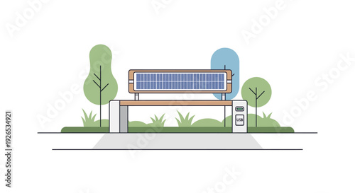 Modern solar powered electric vehicle charging station with trees.