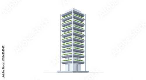 Modern High-Rise Office Building with Green Balconies.