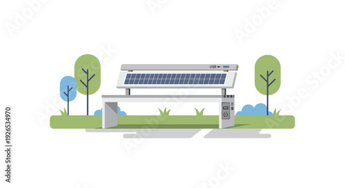 Solar Panel Installation on Roadside Structure with Trees.
