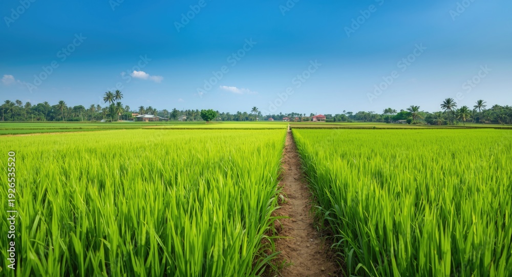 Fototapeta premium Well maintained rice paddies showing lush green plants