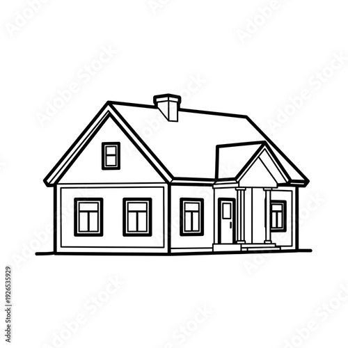 Hand-drawn outline of a detached house with a chimney and porch