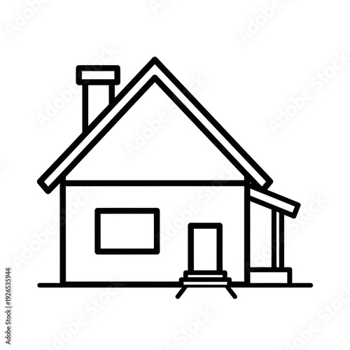 Minimalist house illustration, simple line drawing of a detached home with chimney