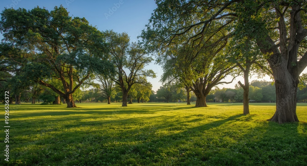 Obraz premium Open grasslands with tall trees casting gentle shadows