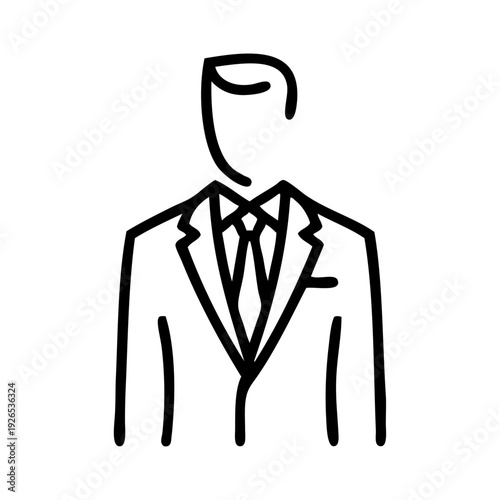 Logo sastrería de ropa de caballero. Dibujo con líneas de un hombre con chaqueta, camisa y corbata