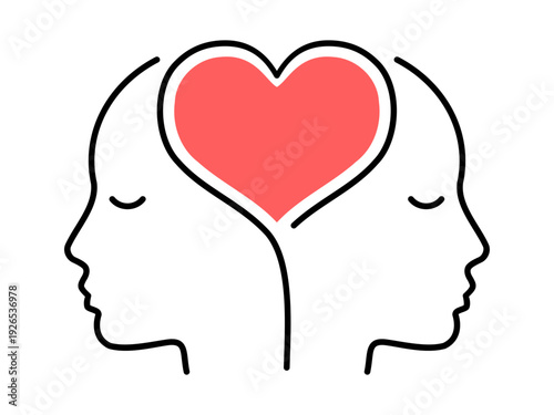 Two Human Heads Forming Heart. Concept of empathy, mental health, love, emotional connection, compassion and psychological support. Ideal for therapy, counseling, relationship and wellness themes.