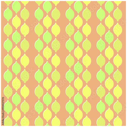 レトロな版ずれとドットのレモンのシームレスパターン・オレンジ