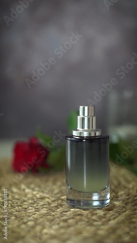 Wallpaper Mural Vertical video of ready homemade natural perfume spraying from black bottle with red rose background. Luxury botanical fragrance concept combining artisan and classic perfumery. Torontodigital.ca