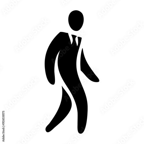 Logo sastrería de ropa de caballero. Dibujo de silueta de un hombre andando con traje, camisa y corbata