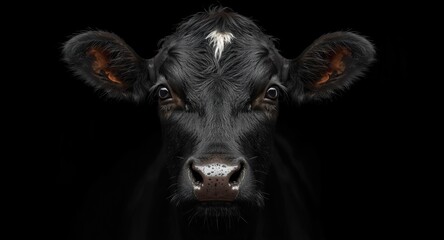 Close up photography of black cow with black background