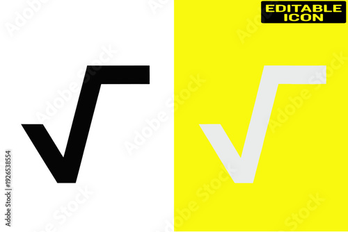 Two square icons with a square root symbol on a gray and white background. Vector, illustration