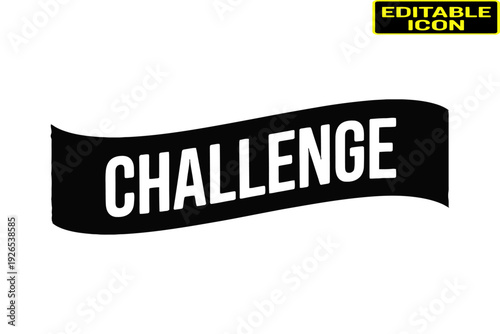 A white banner with the word challenge written in bold black letters. Vector, illustration
