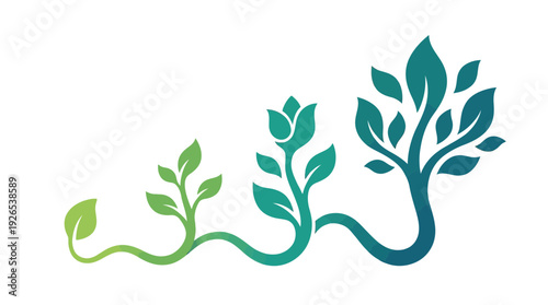 Stunning plant growth concept with leaves and stems in gradient colors