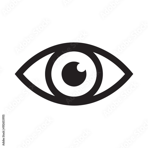 A simple black and white illustration of a human eye isolated on white