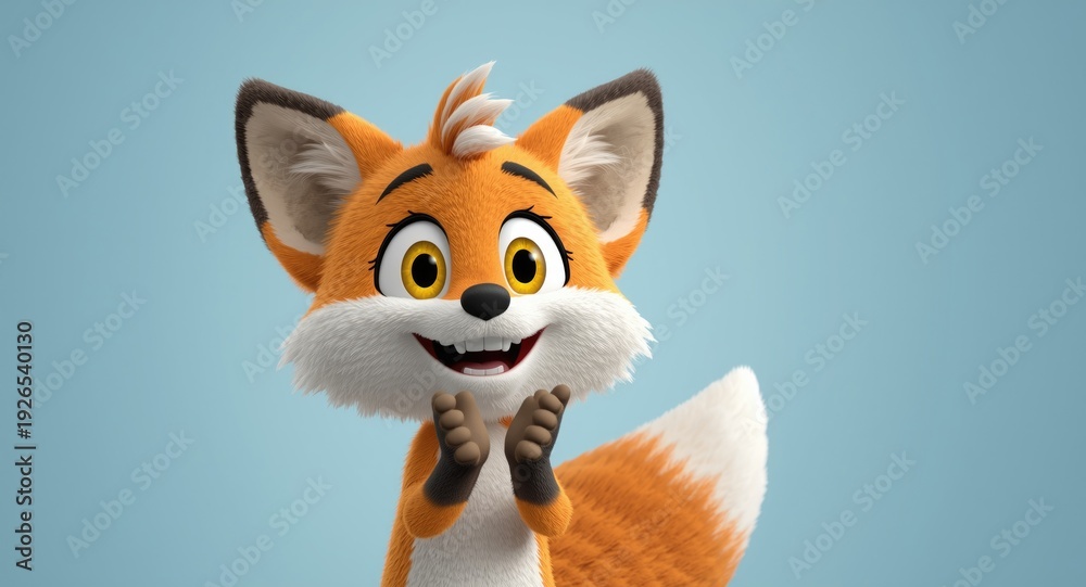 Fototapeta premium Playful 3D Fox Character Joyfully Clapping Its Paws
