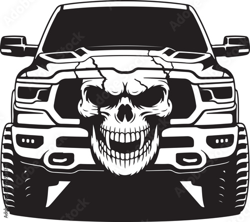skull on the front of a pickup truck