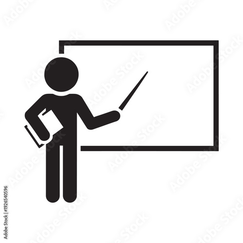 A stick figure presenting with a pointer and holding documents