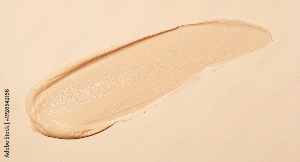 Fototapeta premium Blended makeup foundation texture on beige skin care cream backdrop with copy space