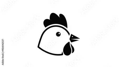 Bold black silhouette of a chicken head showing the comb, beak, and wattle on a plain white background for farm logo design.