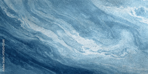 An abstract blue fabric background featuring a frozen winter texture with white frost patterns reminiscent of icy clouds and a cold sky atmosphere