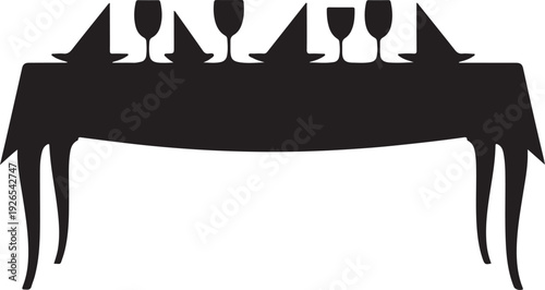Black silhouette of a table set for dinner table set table