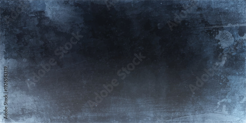 Dark blue grunge wall texture with a dark vintage pattern on an old dirty concrete surface creates an empty black chalkboard backdrop for a textured paper frame design