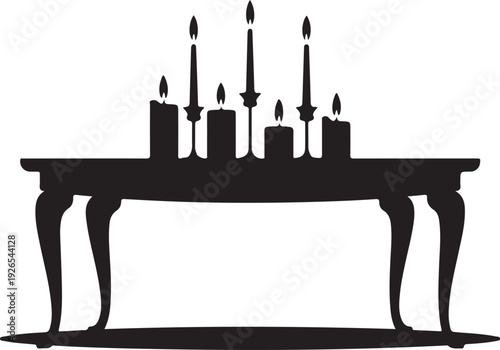 Black silhouette of candelabra on table candles