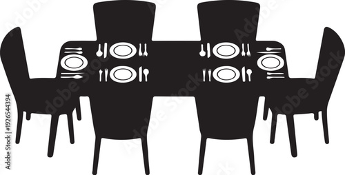 Black silhouette of dining table set for four people
