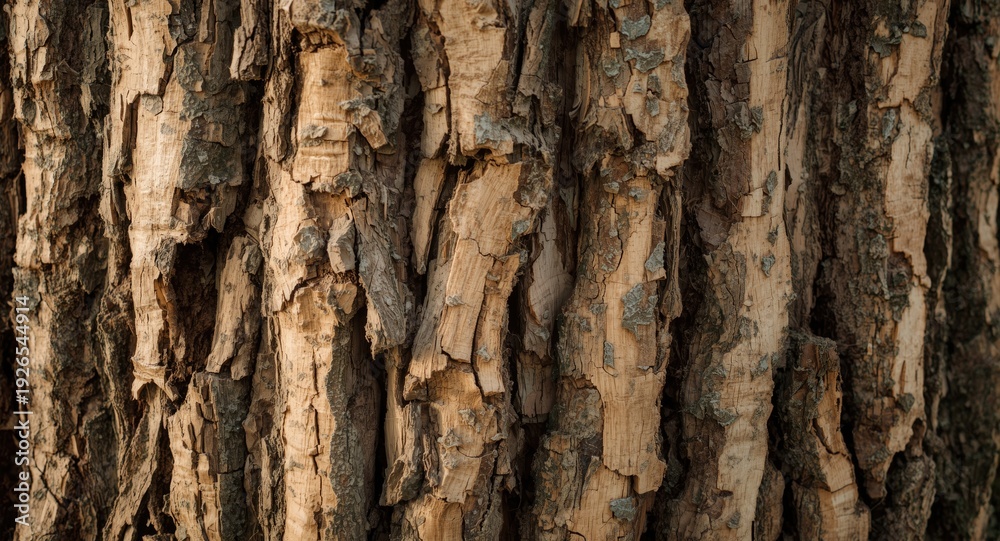 Fototapeta premium smooth rough aged tree bark texture background with deep cracks and natural grain in soft daylight