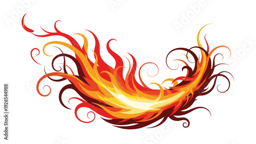 Decorative abstract fire swirls in red, orange, and yellow hues isolated on a clean white background.