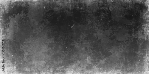 A dark and aged abstract grunge background featuring a black and white textured concrete surface with a rough vintage stone pattern and a dirty grey paper backdrop for a blank grungy design