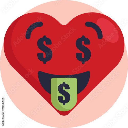 A playful face with dollar-sign eyes and a money-shaped tongue, used to show excitement about money, success, or something valuable.