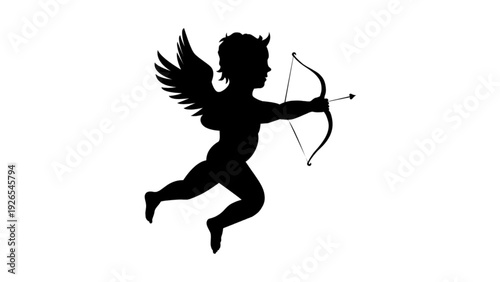 Cupid Silhouette Aiming Bow and Arrow for Valentine Day