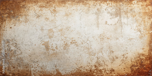 An aged and grungy surface featuring a dirty brown rusty metal texture blended with stained vintage parchment design for an antique weathered backdrop