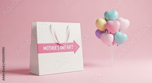 Happy mothers day gift ideas beautiful pink bag with balloons for mom