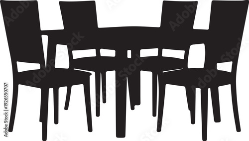 Black silhouette of four chairs around table furniture