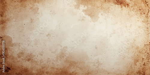 A worn vintage brown parchment texture with a stained grunge pattern on an ancient aged paper background provides a rough antique design for a blank retro beige wallpaper page